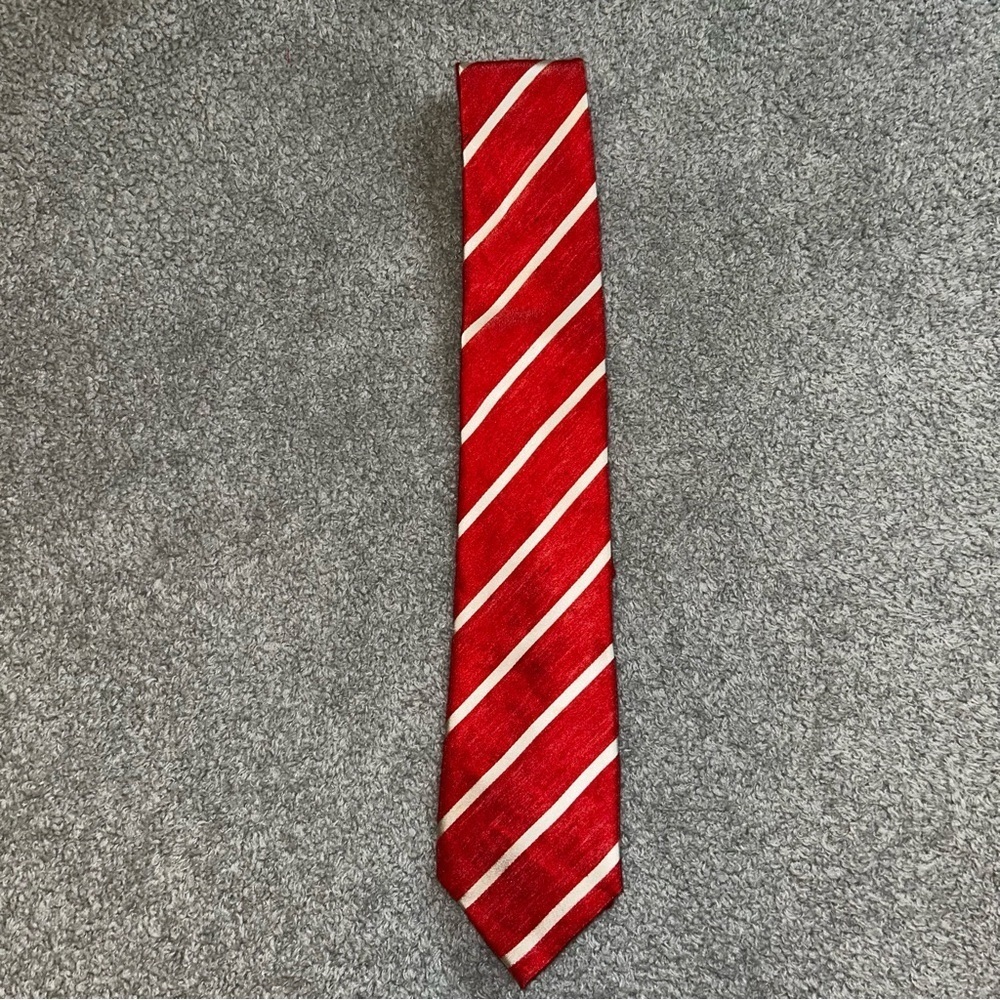 Red and White Striped Silk Tie